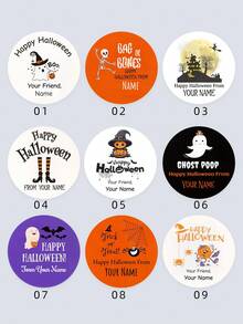 1-300pcs Customizable Halloween Round Stickers, PVC Waterproof & Oil-Resistant, Choose From Withered Vines, Magic Owl And Other Halloween Pattern Elements, Suitable For Gift Sealing Decoration, Storage Organization Classification, Utensil Labeling, Halloween Party Decor, Ideal Gift For Friends And Family, Suitable For Halloween, Party, Daily Item Differentiation - Multicolor - View 3