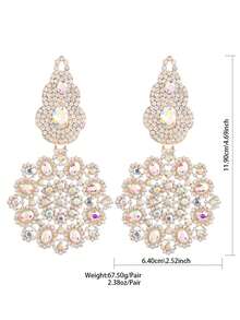 ACEHLN 1 Pair Colorful Rhinestone Zinc Alloy Geometric Shape Large Pendant Luxury Earrings For Women, Suitable For Evening Party And Wedding - Style 1 - View 2