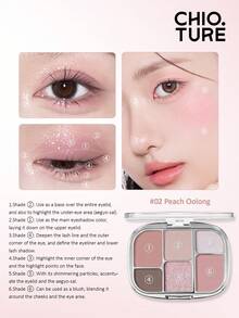 CHIOTURE Palet eyeshadow 6 warna yang istimewa, cocok untuk area bawah mata, eyeliner, perona pipi, dan highlighter, palet tunggal multifungsi, pigmentasi tinggi dan efek riasan tahan lama, cocok untuk pemula. - #02 Oolong Persik - View 6