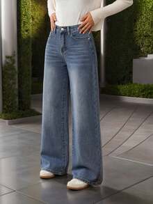 Teen Girl Dark Blue Casual Straight Leg Denim Jeans - Dark Wash - View 7