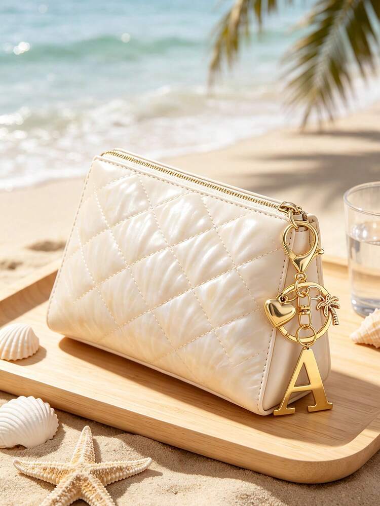 Premium Elegant Gold Letter Keychain With Coconut Tree Charm, 3D Letter A-Z Pendant, Fashion Alloy Key Ring, Bag Backpack Charm Car Key Holder, Perfect Daily Accessory For Women, Couple Gift, Classic Simple Keychain, Decoration, Bag Accessory, Suitable For Friends, Family, Couples, Girlfriend, Important Gift, Holiday Souvenir - Multicolor - View 2
