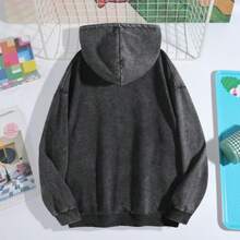 Men's Fashionable Autumn Washed Distressed Pocket Hoodie, Mens Hoodies Vintage Oversized Hoodie Acid Wash Couples Cotton Pullover Hoodies Withlove-L61 - 黑色2 - 查看 2