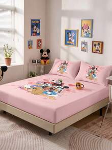 South Life Disney 1件裝迪士尼卡通印花包床單（不含枕套），親膚床墊套，房間裝飾，可愛卡通床上用品，柔軟透氣床墊保護套，多款可選，適用於單人/雙人/加大/特大/超大床，可機洗 - 彩色 - 查看 8