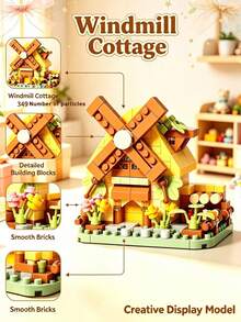 Windmill House Miniature Building Blocks, Cute Mini House Desktop Decoration DIY Toy Gift, Children's Multi-Piece Party Favor Bag, Desktop Decor, DIY Handmade, Home Decor, Office Supplies, Store Display, Art Collection, Gift Exchange - Multicolor - View 10