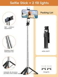1.7m New Bluetooth Selfie Stick, Rotatable Detachable Phone Holder, Reinforced Frame, Stable Tripod, With LED Fill Light, Telescopic, Photography Assistant, Compatible With Multiple Phone Models, Perfect For Summer Vacation, Travel, Outdoor Activities, Live Streaming, Stable Video Recording, Travel Video Recording Equipment - Multicolor - View 16