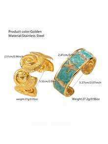 2pcs Beach Vacation Style Oil Drip Ocean Design Stainless Steel Women's Bracelets For Vacation Wear/Holiday Gift - Yellow Gold - View 14