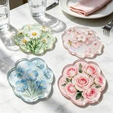1/4PCS Watercolor Floral Acrylic Coasters, Asymmetrical Flower Transparent Heat-Resistant Coasters. Cherry Blossom, Forget-Me-Not, Rose Pattern Waterproof Tea Cup Coasters, Ins New Style Coasters, Heat-Resistant Coaster Set, Protect Tabletop From Hot Drinks, Cups And Plates Contamination - , Suitable For Office, Restaurant, Cafe - Multicolor - View 1