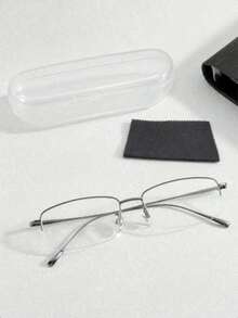 Ultra-Light Half-Frame Anti-Fatigue Glasses, Unisex, Plano PC Lenses, Fashionable Frame, Rectangular Design, Stainless Steel Material, Suitable For Multiple Occasions - Multicolor - View 2