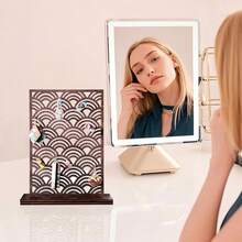 Wave-Design Wooden Earring Display Stand, 100-Hole Earring Organizer With Sturdy Base, Practical For Home Use And In-Store Display - Brown - View 6