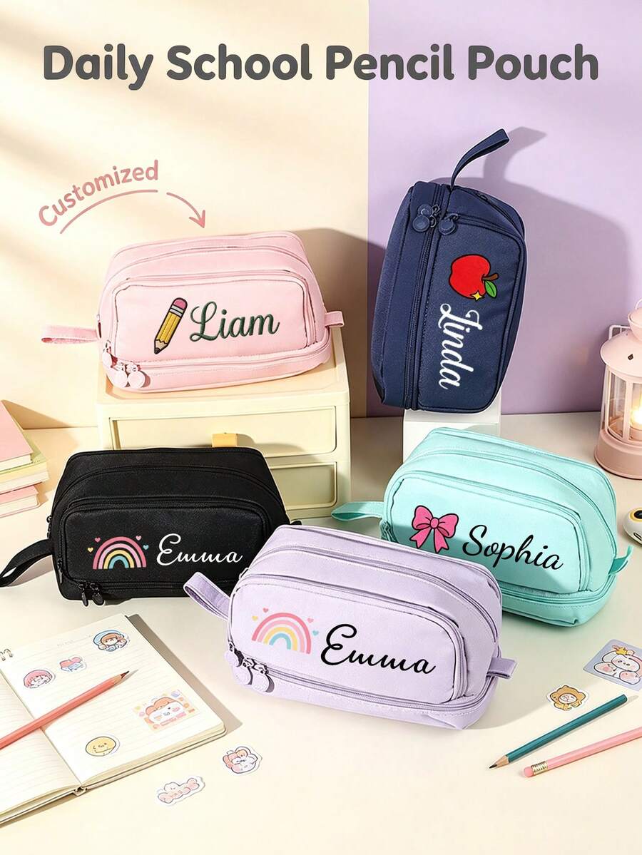 Personalized Pencil Case/Box With Customizable Text; High-Capacity And Multifunctional (Unisex). Suitable For Storing Markers And Portable Stationery. An Ideal Gift For Teachers And Classmates, A Back-To-School Essential,Great Choice For Thanksgiving - Multicolor - View 1