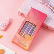 Gold Glitter Gradient Highlighter Set, Glitter Starry Colorful Marker Pens, Axe-Shaped Wide Tip, Stationery For Journaling, Doodling, Student Highlighting - Multiple Styles - View 9