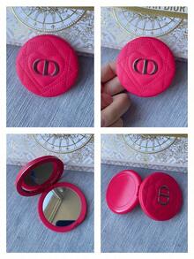Dior Women's Rose Red Double-Sided Makeup Mirror - Authentic Counter Quality, Portable Makeup Mirror With Silver Logo, Easily Fits In Handbag, Perfect Gift For Women And Makeup Enthusiasts. - Rose Red - View 8