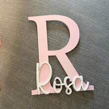 1 buc. Plăcuță personalizată cu nume din acrilic, 26 de litere, decor interior pentru cameră de bebeluș, semn personalizat din acril dublu strat, tăiat laser, pentru camera copiilor - Multicolor - Vizualizare 8
