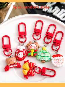 1/5/10pcs Cartoon Christmas Keychain Cute Student Backpack Decoration Resin Pendant Santa Claus Charm Small Gift Bag Accessory - Multicolor - View 10