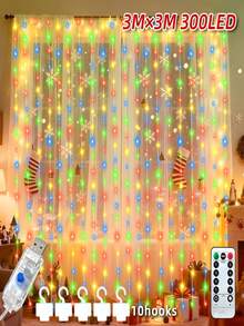 1pc Copper Wire Curtain Lights, 300 LED Fairy Curtain Lights, 8 Lighting Modes, With Remote Control, Suitable For Halloween/Christmas Decoration, Wedding Decoration, Party Decoration, Room Decoration And Home Decoration - Curtain String Lights - View 12