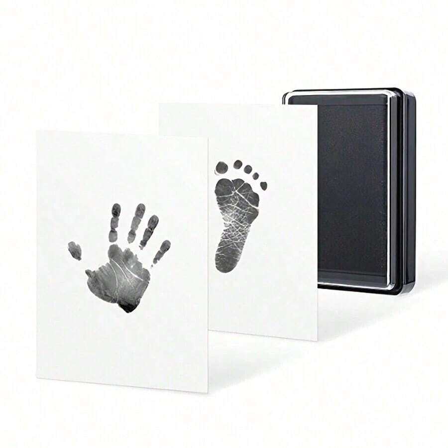 1pc Baby Hand & Footprint Clay Ink Pad Keepsake, Newborn Infant Supplies, Includes 2 Cardstock Sheets - Multicolor - View 1