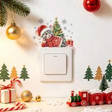 1PC 4 Styles Optional Waterproof Self‑Adhesive PVC Switch Decal, Cute Santa Mouse Christmas Tree Holiday Pattern, Removable Decorative Wall Socket Sticker, Home Wall Decor For Indoor House Christmas Winter Decoration - 1PC - View 7