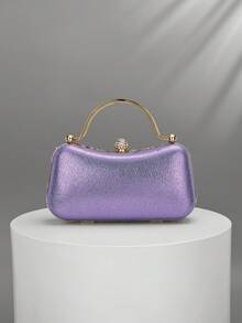 1pc Purple Heavy Sequin Evening Clutch, Rhinestone Spherical Lock With Gold Metal Handle, Vintage Beaded Craftsmanship, Elegant Exquisite Handbag For Wedding, Banquet, Party And Dress Matching - Mauve Purple - View 6