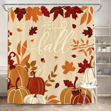 1/4pcs Autumn Harvest Maple Leaf & Pumpkin Shower Curtain Set, With 12 Hooks, Waterproof Polyester Bathroom Curtain, Privacy Screen, Thickened, Durable Quick-Dry, 180*180cm Size, Halloween Thanksgiving Autumn Harvest Bathroom Decor - A - View 22
