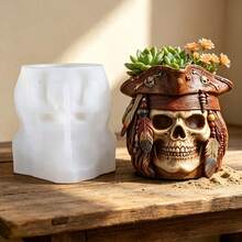 Molde de silicona de resina, molde de silicona de calavera pirata, adecuado para cemento DIY, yeso, molde de maceta de resina, maceta multifuncional para suculentas, molde de silicona para taza de vela de aromaterapia, molde de adorno de decoración de escritorio, material de silicona de fácil liberación, contenedor de arreglo de flores secas para el hogar, molde de regalo DIY hecho a mano, reutilizable - Multicolor - Ver 1