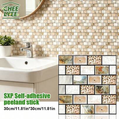 22pcs Decorative Wall Panels, Self-Adhesive Wall Stickers, Peel And Stick Wallpaper, 3D Tile Wall Decals For Living Room Background Wall, Luxury Decoration, Waterproof DIY Brick Stickers For Bathroom. Self-Adhesive 3D Wall Panels, 11.81"X15.75" Decorative Wall Stickers, Bedroom Decor And Accessories, Thick Wear-Resistant Waterproof Wall Wallpaper, Removable Without Residue, Suitable For Bathroom Decor, Wall Art, Wall Decoration, Room Decor, Kitchen Decor, Home Decor, Self-Adhesive Wall Tiles