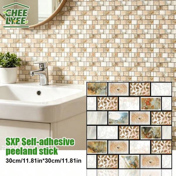 22pcs Decorative Wall Panels, Self-Adhesive Wall Stickers, Peel And Stick Wallpaper, 3D Tile Wall Decals For Living Room Background Wall, Luxury Decoration, Waterproof DIY Brick Stickers For Bathroom. Self-Adhesive 3D Wall Panels, 11.81"X15.75" Decorative Wall Stickers, Bedroom Decor And Accessories, Thick Wear-Resistant Waterproof Wall Wallpaper, Removable Without Residue, Suitable For Bathroom Decor, Wall Art, Wall Decoration, Room Decor, Kitchen Decor, Home Decor, Self-Adhesive Wall Tiles