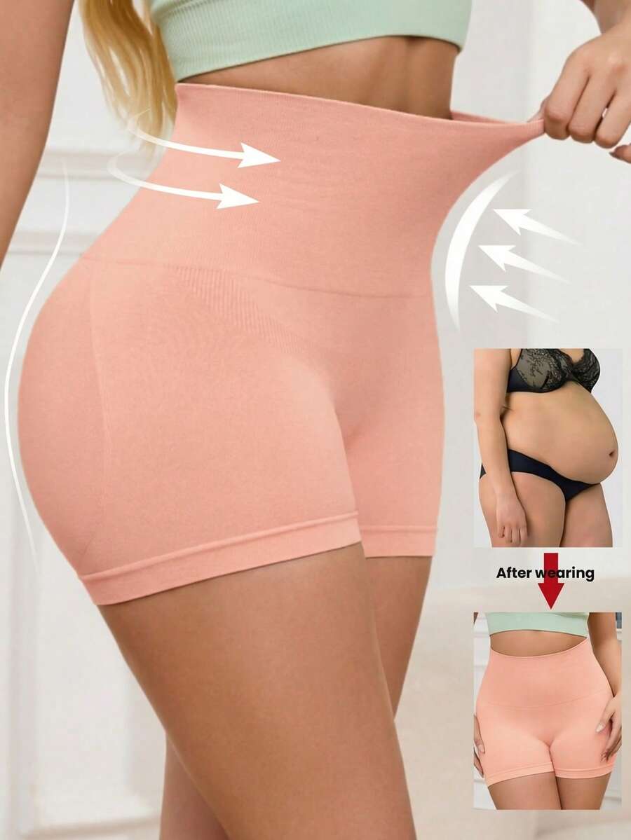 Plus Size High Waist Shapewear Shorts Tummy Control Butt Lifting Seamless Body Shaper Everyday Comfort Panties - Pink - View 1