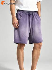 Men's Washed Vintage Shorts Oversized Loose Fit Drawstring Streetwear Athletic Casual Shorts With Pockets - 紫色 - 查看 6