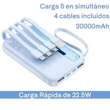 JIDITECH Cargador portátil de 20000mAh con 4 cables incluidos, carga rápida de 22.5W para 5 dispositivos simultáneos, disponible en 5 colores, diseño compacto. - azul - Ver 1