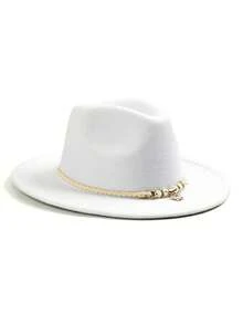 1pc Women's Wide Brim Felt Hat, Woven Rope & Pearl Pendant Decor Vintage Hat, Suitable For Party, Travel, Photography, Daily Wear - Top Hat - View 11