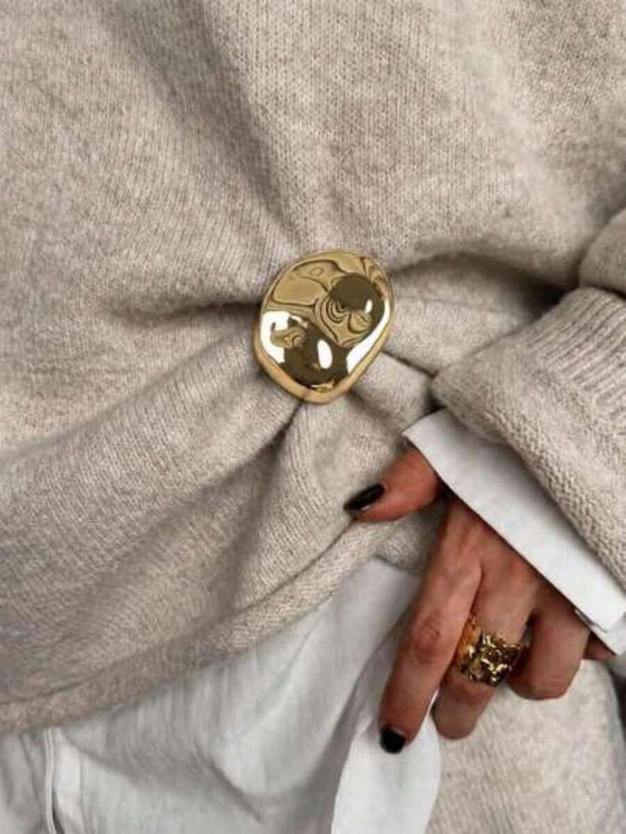 1件極簡金屬光澤女款胸針:時尚高端腰部裝飾胸針,適用於洋裝與大衣 - 金色 - 查看 1