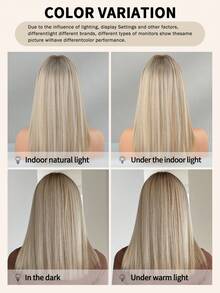 20-Inch Medium-Length Linen Blonde Highlight Wig Mixed Brown Synthetic Straight Wig With Bangs Dark Roots, High Density Heat-Resistant Fiber Natural Fluffy Wigs For Women Daily Party Wear, Seasons Use - 亞麻金 - 查看 7