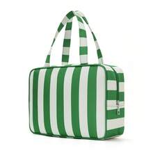 1pc Personalized Striped Makeup Bag, Customized Name Cosmetic Storage Bag, Large Capacity Travel Toiletry Bag With Handle And Hook, Portable Women's Wash Bag - Multicolor - View 13
