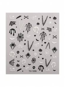 4 Sheets Luminous Glow‑In‑The‑Dark Halloween Nail Stickers For Women, Spider Web Bat Snake Gothic Design, Salon Effect DIY Manicure Decor - Multicolor - View 12