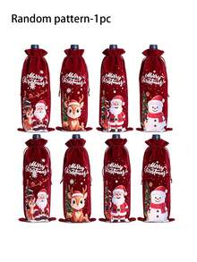 1/2/6/8pcs Christmas Wine Bags, 8 Assorted Colors Wine Gift Bags, 30x35cm Red Linen Texture Gift Bags, Santa Claus, Snowman, Reindeer, Penguin Pattern Holiday Gift Bags - Multicolor - View 7