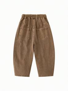 mini bala Boys & Girls Fade‑Resistant Denim Long Pants, 2026 Fall New In - Brown Tone - View 5