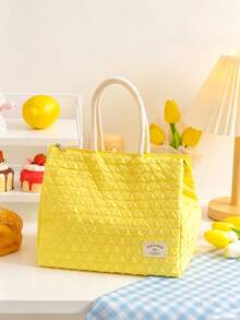 1pc Cute Macaron Insulated Lunch Tote With A Triangular Quilted Texture, Double-Layer Padded Comfy Handles, Zipper Closure With Plenty Of Storage, Multiple Compartments Mom Bag, Perfect For Work, School, Travel, Or Outings Any Time Of Year - Multicolor - View 14
