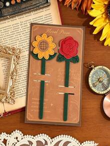 Artificial Leather Floral Bookmarks, Soft Flower Page Markers, Daisy, Tulip, Rose, Sunflower Patterns, Decorative Planner Accessories, Perfect Gift For Book Lovers, Writers, Students, Office Workers, Women, Cute Room Decor And Reading Gift - Multicolor - View 2