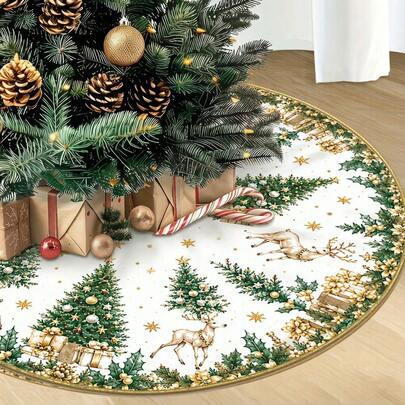 1pc 60CM 90CM 120CM 150CM 180CM Multi-Size Round Tree Skirt Snowflake Reindeer Christmas Tree Tree Top Star Printed Pattern Suitable For Family Gathering Outdoor Yard Christmas Decoration Not Christmas Tree Only Tree Skirt