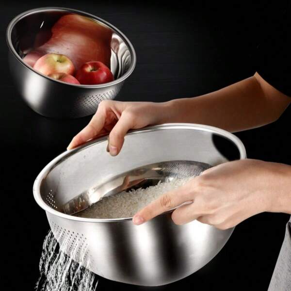 Stainless Steel Rice Sieve, Thickened Slanted Bottom Rice Washing Basin, Multi-Purpose Kitchen Fruit And Vegetable Colander