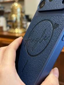 Personalized Customized Name Heart PU Leather Litchi Pattern Magnetic Wireless Charging Phone Case Compatible With IPhone 17 16 15 Pro Max 3D Embossed Laser Engraved Letter Anti Drop Mobile Phone Cover Daily Gift For Family And Friends - Navy Blue - View 4