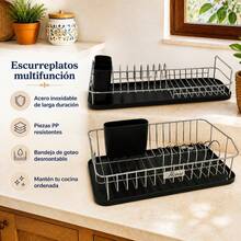 Stainless Steel Dish Drying Rack With Removable Drip Tray And Cutlery Holder, Robust Kitchen Organizer With Non-Slip Base, Two Sizes Available - Plata A2 - View 3