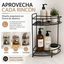2-Tier Corner Organizer Shelf For Bathroom And Kitchen, Black Iron Fan-Shaped Rack For Cosmetics And Spices, 21 X 21 X 36 Cm - 黑色 - 查看 1