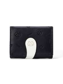 Flower Short Coin Wallet, Simple Black And White Contrasting Color Three Fold Wallet, Compact And Portable Multi Slot Coin Wallet, Cute Storage Wallet - Multicolor - View 8