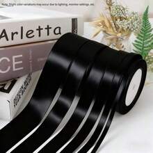 1 Roll Of Polyester Ribbon, Black Ribbon Ribbon, Gift Box Decoration Ribbon, Bow DIY, Floral Decoration, Rose Material, Wedding And Party Decoration, Suitable For Holiday Parties, Birthday Parties, Gift Packaging, Handicrafts, Wedding Dec, Christmas - 1pc Black - View 1