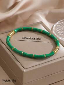 5 pièces/1 pièce Bracelet en acier inoxydable minimaliste avec joint en bambou et goutte d'huile colorée, convient pour le port quotidien et les fêtes des femmes - Multicolore - Voir 12