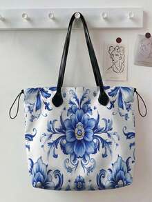1pc Tote Bag, Fruit & Floral Print, Lightweight, Foldable, Fashionable, Personalized Handbag, Large Capacity Casual Shoulder Bag, Suitable For Work, School, Shopping And Daily Use - Multicolor - View 10