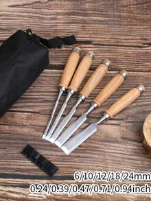 UNISURE 5PCS Multi-Blade Wide Woodworking Chisels 6/10/12/18/24(Mm) Set, Chrome Vanadium Steel Forged Sharp Wear-Resistant Flat Chisels, Includes Storage Bag + Gloves, Simple Practical Silver-Black Color Scheme, Flat Edge Beveled Fine Polished, Cutting Slotting Trimming Multi-Function Hand Tools, Suitable For Home Decor DIY, Woodworking Repair And Father's Day Gift - 5-pack - View 6