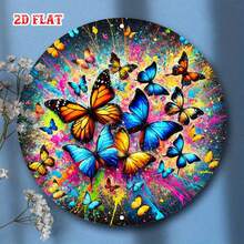2D Flat Single-Piece Colorful Butterfly With Vibrant Ink Splatter Effect, Modern Art Round Sign With Bold Colors, Perfect For Home, Office, Cafe Decor, Pre-Drilled Holes, Style As Shown In Size Chart - Multicolor - View 8