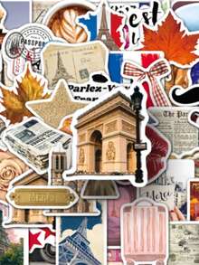 50pcs France Travel Diary Stickers, French Landmark Architecture & Outdoor Landscape Doodle Stickers, Vinyl Waterproof, Suitable For Laptop, Phone, Car, Skateboard, Water Bottle, Scrapbook, Computer, Journal - C - View 7